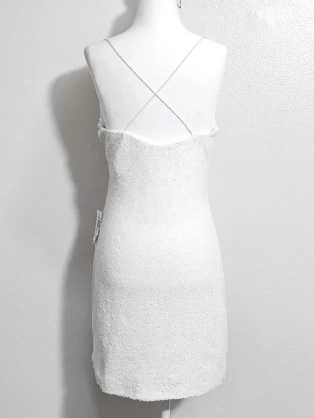 B. Darlin White Sequin Party Evening Cowl Neck Bodycon Dress - Picture 4 of 4